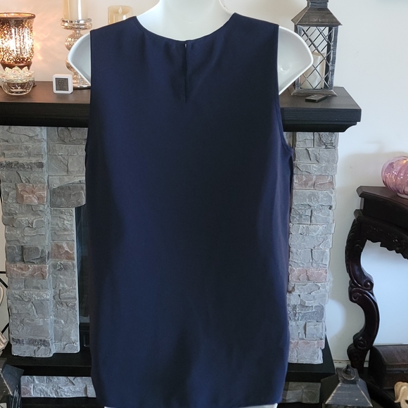 J Crew Chevron Navy Metallic Gold Wool Blend Tank - Picture 2 of 8